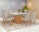 Ver mais imagens de Conjunto Sala de Jantar Mesa Nevada 130 Tampo Vidro Off White com 8 Cadeiras Rayla - Lopas Amendoa C