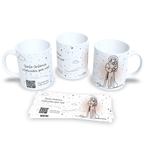 Caneca de Porcelana Coleção Religiosa com Qr Code Orações Santa Antonio
