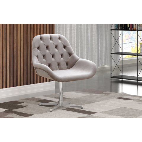 Poltrona Giratória de Metal Cadeira Decorativa Sala, Escritório, Recepção Lua Cinza Capuccino