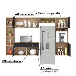 Cozinha Suspensa Itapua com 6 Portas - Carvalho/Grafite - 3