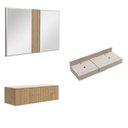 Ver imagem 2 de Conjunto para Banheiro Bancada em Porcelanato para Cuba de Apoio, Armário e Espelho Ripy 120cm Amarelo/Wood/Travertino