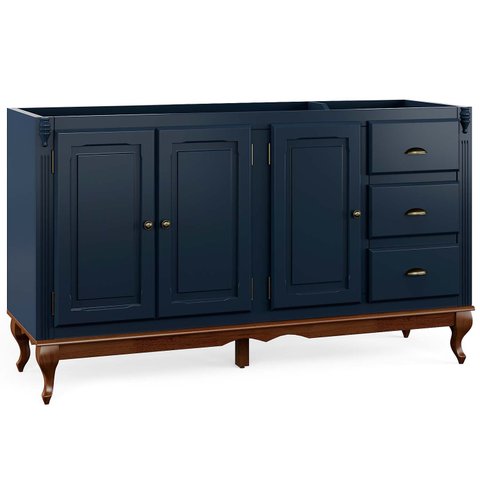 Balcão para Pia 3 Portas 3 Gavetas Hanover Pés Luis Xv 160 cm - Azul Petróleo- Imbuia Glazer