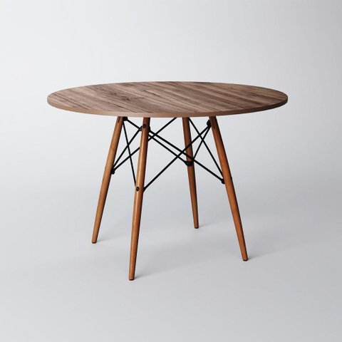 Conjunto de Mesa de Jantar Redonda 90cm Tampo de Madeira Amêndoa com 4 Cadeiras Pretas