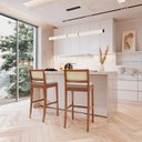 Ver imagem 3 de Kit 2 Banquetas Altas com Encosto Rattan e Apoio para Os Pés Madeira CabeCasa MadeiraOriginals Marrom/Amêndoa/Off White