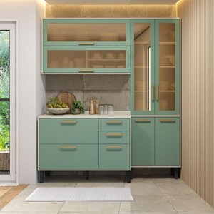 Cozinha Compacta 3 Peças com Tampo Bossa Nova Bertolini - Verde/branco