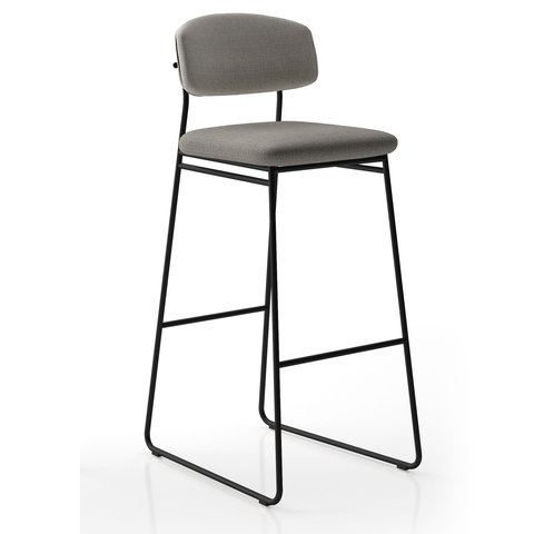 Banqueta Alta para Bancada Sala de Jantar Encosto e Assentos Estofados Linha Jaraguá. Cinza/Preto Fosco/Mesclado