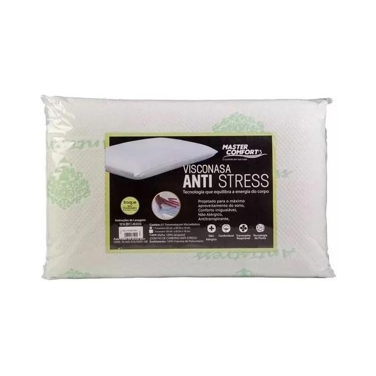 Travesseiro Visco Anti-stress sem Fio 16cm Carbono Verde - Master Comfort
