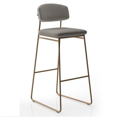 Banqueta Alta Ba 402 a para Bancada Sala de Jantar Encosto e Assentos Estofados Linha Jaraguá. Colorido/Dourado/Cinza Mesclado