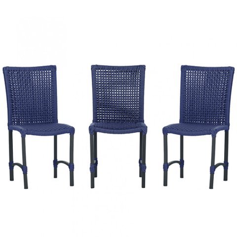 3 Cadeiras Corda Náutica Cannes em Alumínio com Pintura Eletrostática para Cozinha Jantar Edícula