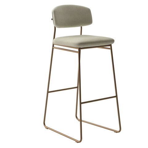 Banqueta Alta Ba 402 C para Bancada Sala de Jantar Encosto e Assentos Estofados Linha Jaraguá. Colorido/Dourado/Cinza Claro