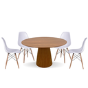 Ver imagem 1 de Conjunto Mesa de Jantar Cone Oval 137x90 cm Freijó + 4 Cadeiras Eames Dkr Wood Branca Personal Decor