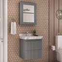 Ver imagem 1 de Conjunto para Banheiro Lavatório em Porcelanato com Cuba Esculpida, Gabinete e Espelheira Ripy 60cm Cinza