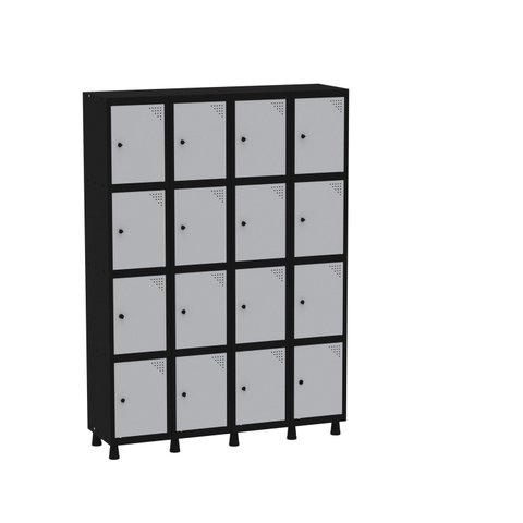 Armário Guarda Volume Locker Roupeiro 16 Portas Aço Grp 504/16 Preto/Cinza