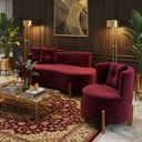 Ver imagem 1 de Conjunto 01 Poltrona + Sofá Curvo Orgânico Veludo Bordô - Montanaris Decor