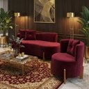 Ver imagem 2 de Conjunto 01 Poltrona + Sofá Curvo Orgânico Veludo Bordô - Montanaris Decor