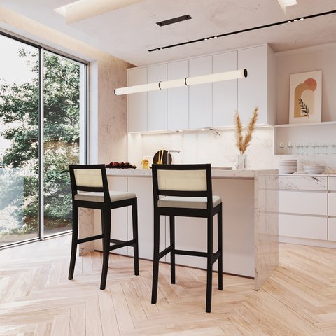 Kit 2 Banquetas com Encosto e Apoio para Pés Tiê CabeCasa MadeiraOriginals