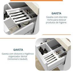 Conjunto para Banheiro Lavatório em Porcelanato com Cuba Esculpida, Gabinete Liso e Espelheira 60cm - 7