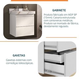 Conjunto para Banheiro Lavatório em Porcelanato com Cuba Esculpida, Gabinete Liso e Espelheira 60cm - 6