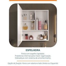Conjunto para Banheiro Lavatório em Porcelanato com Cuba Esculpida, Gabinete Liso e Espelheira 60cm - 4