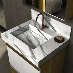 Conjunto para Banheiro Lavatório em Porcelanato com Cuba Esculpida, Gabinete Liso e Espelheira 60cm - 10