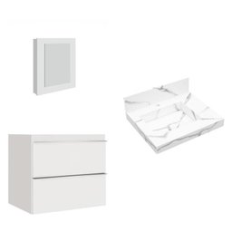 Conjunto para Banheiro Lavatório em Porcelanato com Cuba Esculpida, Gabinete Liso e Espelheira 60cm - 2