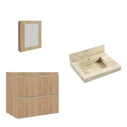 Conjunto para Banheiro Lavatório em Porcelanato com Cuba Esculpida, Gabinete Liso e Espelheira 60cm - 2
