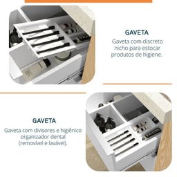 Conjunto para Banheiro Lavatório em Porcelanato com Cuba Esculpida, Gabinete Liso e Espelheira 60cm - 7