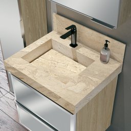 Conjunto para Banheiro Lavatório em Porcelanato com Cuba Esculpida, Gabinete Liso e Espelheira 60cm - 9