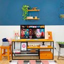 Ver imagem 5 de Rack de TV Style Industrial de Ferro e Madeira 1 Nicho Uno com Gaveta Carvalho e Preto