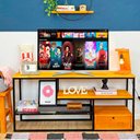 Ver imagem 1 de Rack de TV Style Industrial de Ferro e Madeira 1 Nicho Uno com Gaveta Carvalho e Preto