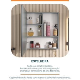 Conjunto para Banheiro Lavatório em Porcelanato com Cuba Esculpida, Gabinete Liso e Espelheira 60cm - 4
