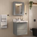 Ver imagem 1 de Conjunto para Banheiro Lavatório em Porcelanato com Cuba Esculpida, Gabinete Liso e Espelheira 60cm Cinza
