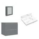 Ver imagem 2 de Conjunto para Banheiro Lavatório em Porcelanato com Cuba Esculpida, Gabinete Liso e Espelheira 60cm Cinza