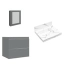 Ver imagem 2 de Conjunto para Banheiro Lavatório em Porcelanato com Cuba Esculpida, Gabinete Liso e Espelheira 60cm