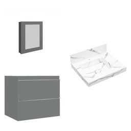 Conjunto para Banheiro Lavatório em Porcelanato com Cuba Esculpida, Gabinete Liso e Espelheira 60cm - 2
