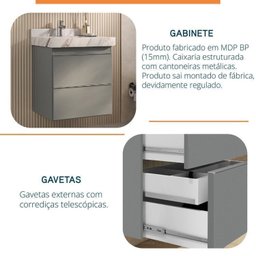 Conjunto para Banheiro Lavatório em Porcelanato com Cuba Esculpida, Gabinete Liso e Espelheira 60cm - 6
