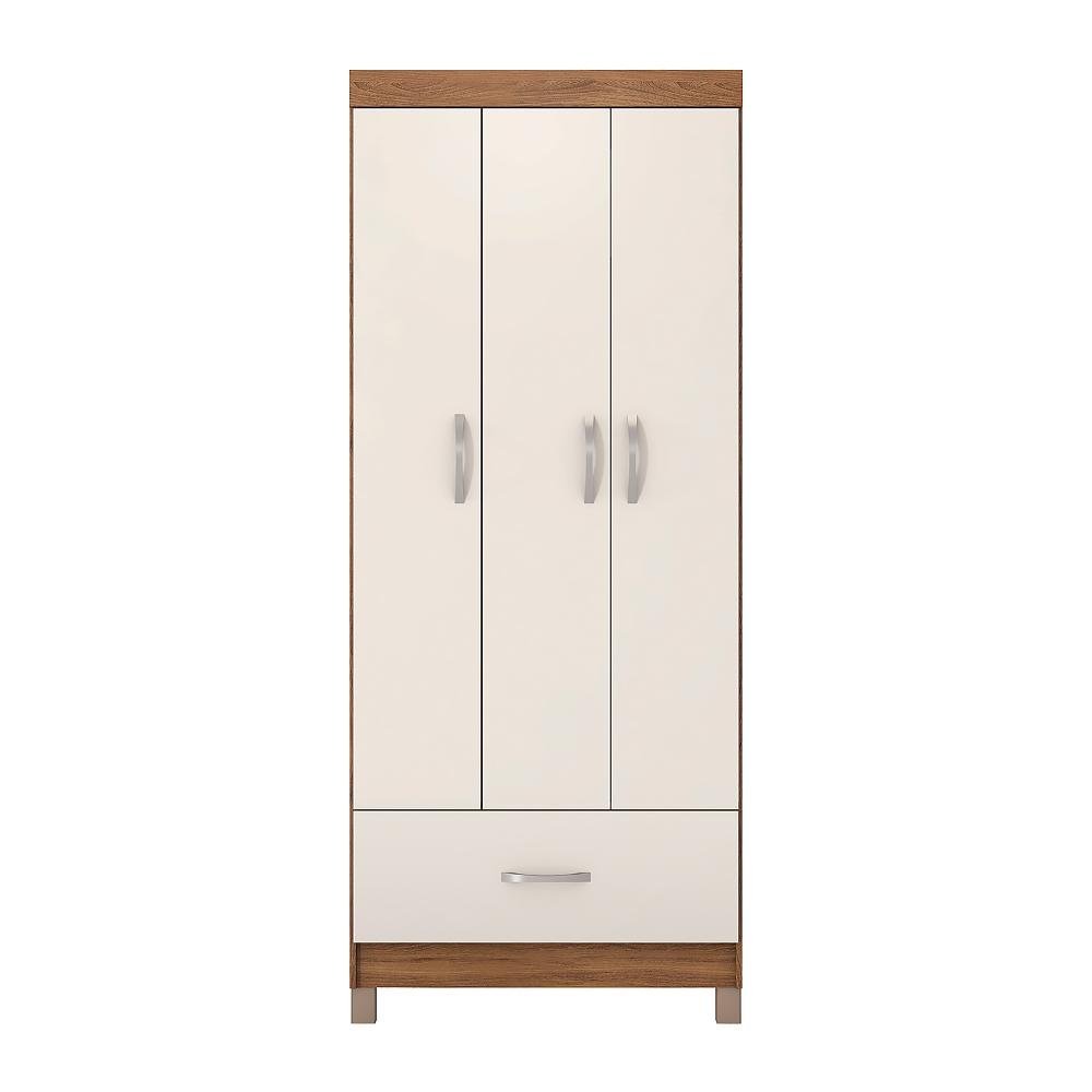 Guarda Roupa Pequeno 3 Portas 1 Gaveta 75 cm Amêndola Off White Paixão Shop JM - 2