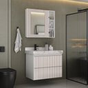 Ver imagem 1 de Conjunto para Banheiro Lavatório em Porcelanato com Cuba Esculpida, Gabinete e Espelheira Ripy 80cm Branco