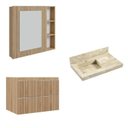 Ver imagem 2 de Conjunto para Banheiro Lavatório em Porcelanato com Cuba Esculpida, Gabinete e Espelheira Ripy 80cm Amarelo/Wood/Travertino