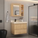 Ver imagem 1 de Conjunto para Banheiro Lavatório em Porcelanato com Cuba Esculpida, Gabinete e Espelheira Ripy 80cm Amarelo/Wood/Travertino