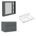 Ver imagem 2 de Conjunto para Banheiro Lavatório em Porcelanato com Cuba Esculpida, Gabinete e Espelheira Ripy 80cm