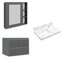 Ver imagem 2 de Conjunto para Banheiro Lavatório em Porcelanato com Cuba Esculpida, Gabinete e Espelheira Ripy 80cm Cinza