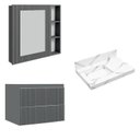 Ver imagem 2 de Conjunto para Banheiro Lavatório em Porcelanato com Cuba Esculpida, Gabinete e Espelheira Ripy 80cm 