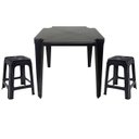 Ver imagem 1 de Mesa Quadrada Plástico Monobloco 70cm Preta + 2 Banquetas Empilháveis