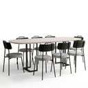 Ver imagem 2 de Mesa Retangular Alina 200cm Off White Preto com 8 Cadeiras Barcelona N01 Couríssimo Preto Linho Cinz