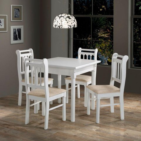 Conjunto Sala de Jantar Madeira Maciça 4 Cadeiras Branco