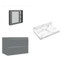 Ver imagem 2 de Conjunto para Banheiro Lavatório em Porcelanato com Cuba Esculpida, Gabinete e Espelheira Lisa 80cm