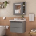 Ver imagem 1 de Conjunto para Banheiro Lavatório em Porcelanato com Cuba Esculpida, Gabinete e Espelheira Lisa 80cm Cinza