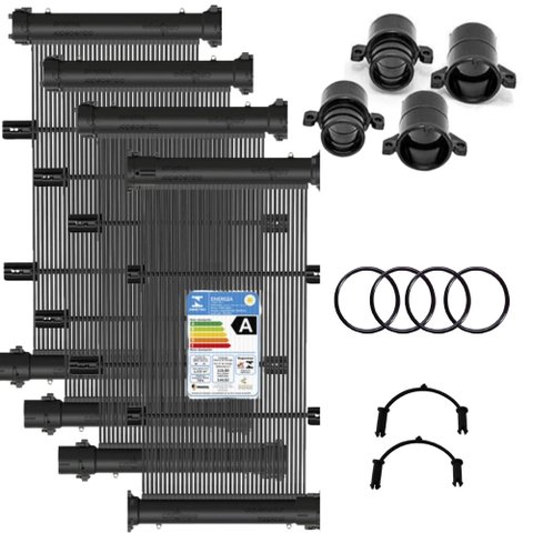 Conjunto 30 Placas e Terminações para Aquecimento Solar de Piscinas até 30m² ou 44mil Litros