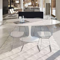 Mesa de Jantar Saarinen Oval 244x137 Cm Mármore Carrara Base Branca - 2